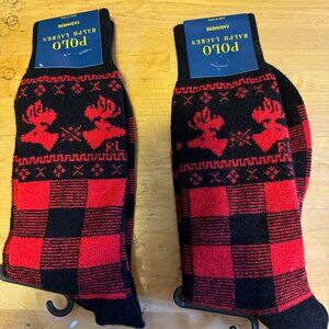 TWO (2) of Polo Ralph Lauren Men's Crew Socks Buffalo Check Cashmere Blend